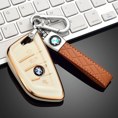 Fadeless Leather Car Keychain Holder Zinc Alloy Fashionable